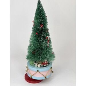 Musical Bottle Brush Christmas Tree Silent Night Spins Taiwan Toys ~WORKING
